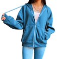 thumbnail image 4 of pitrice de Couleur Unie Coton Mélange Veste à Capuche Ample Top Bleu S, 4 of 8