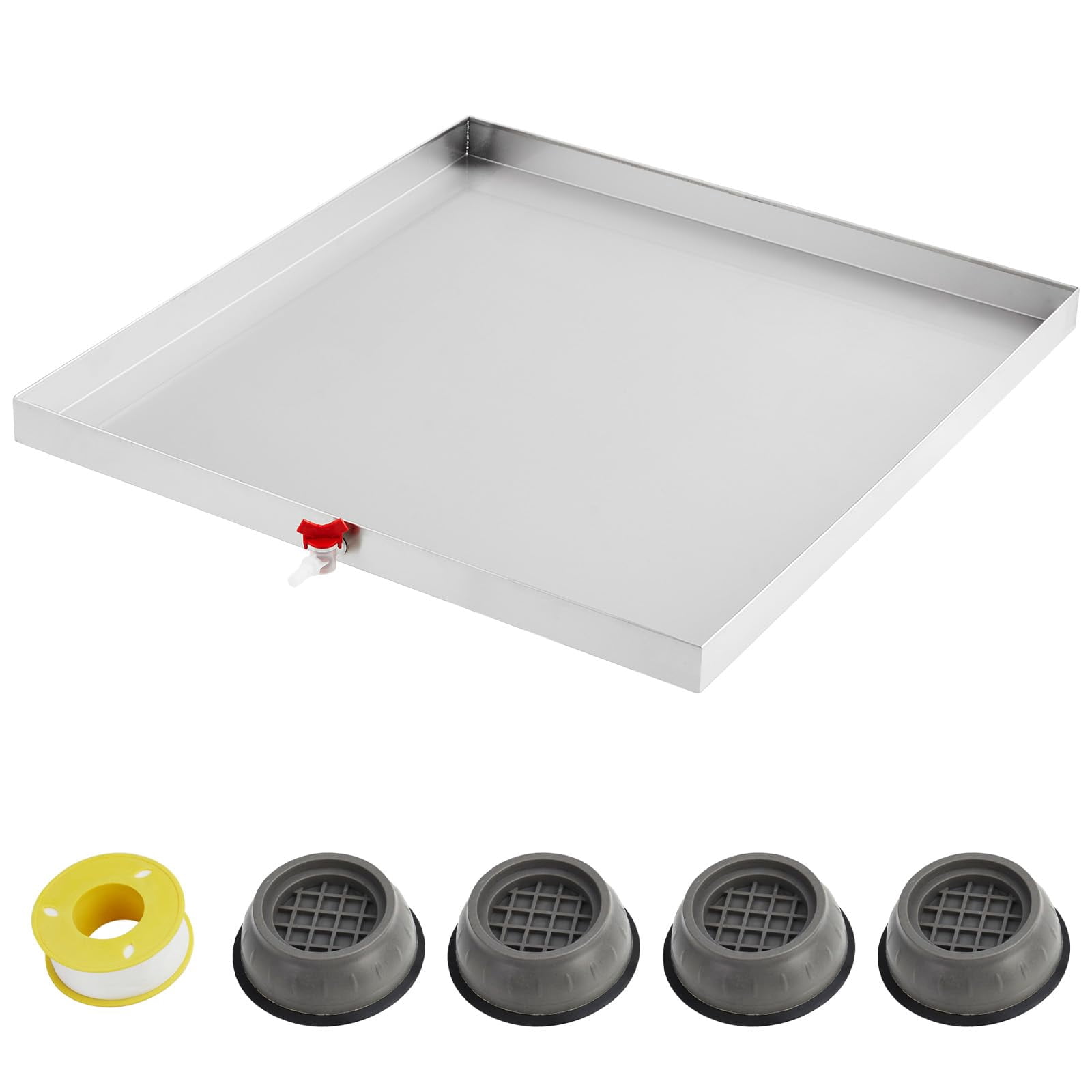 32" x 30" Washing Machine Pan – Heavy Duty 304 Stainless Steel Leak Tray with 4 Anti-Vibration Feet, No Hole Design for Washers & Dryers