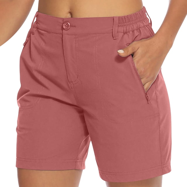 Olyvenn Shorts de Randonnée pour Femmes avec Poches à Glissière Été Décontracté Léger Short Athlétique Extérieur Course Entraînement Shorts Rouge Melon D\'eau TTG