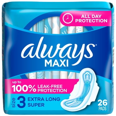 Always Maxi Feminine Pads with Wings for Women, Size 3, Extra Long Super Absorbency, Unscented