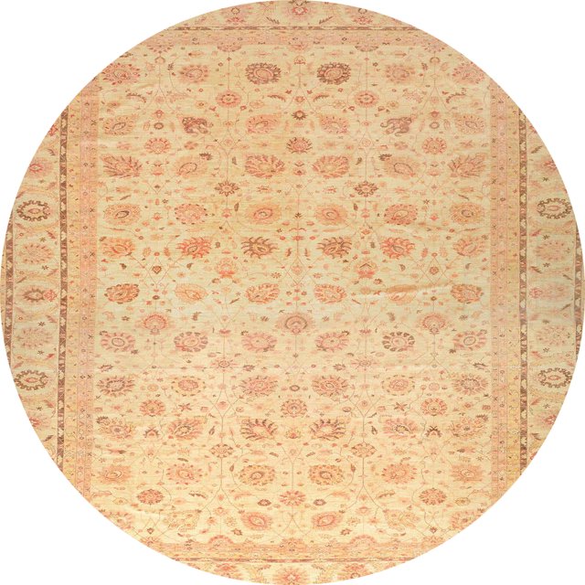 Ahgly Company Indoor Round Abstract Orange Oriental Area Rugs, 5' Round