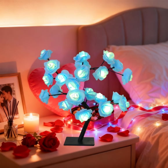 Fasiaou LED Rose Tree Light February 14 Festive Decorative Night Light Romantic Home Ambiance Ornaments,Blue