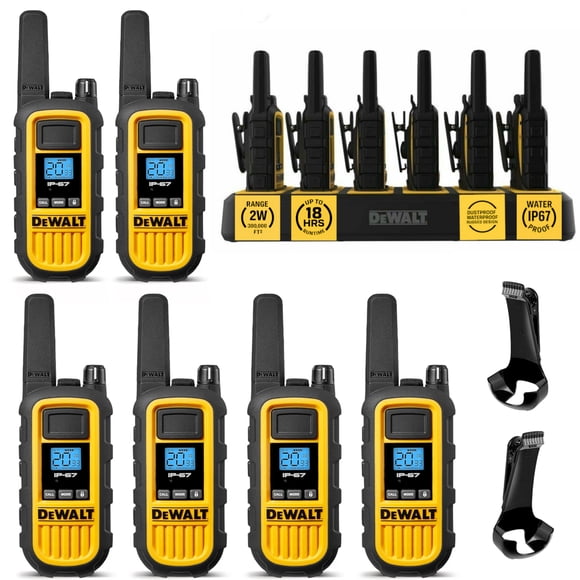 DeWalt DXFRS800 Heavy-Duty Walkie Talkies with 6-Port Charging Dock (6 Radios) - 2W Rechargeable Long Range Two-Way Radios, Waterproof