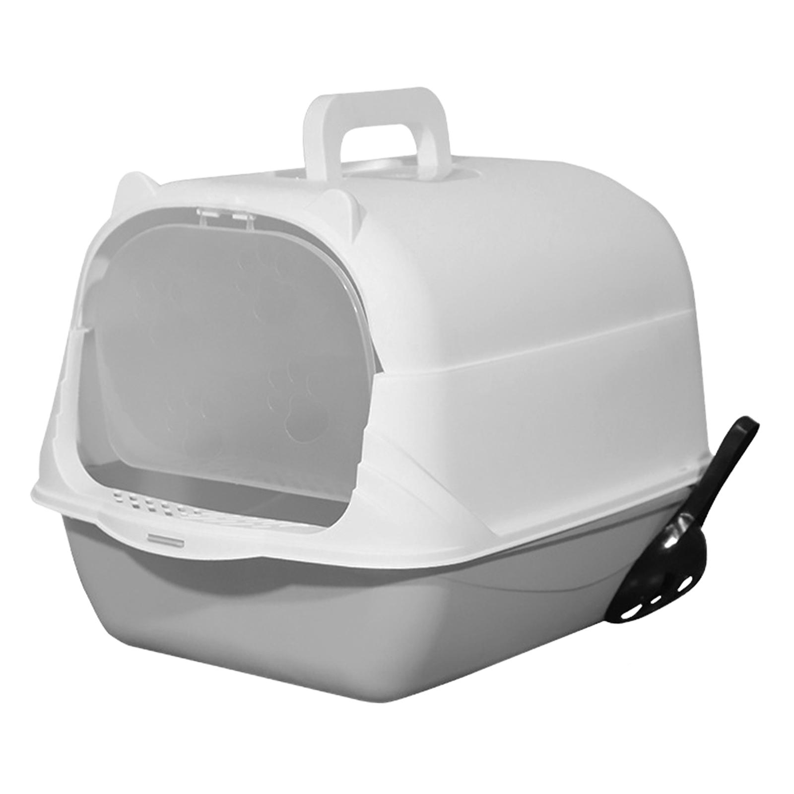 lionlar Hooded Cat Litter Box Fully Enclosed Cat Toilet Portable with Front Door Kitten Handheld Gray