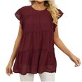 thumbnail image 1 of Timegard Hauts pour Femmes Manches Courtes en Chiffon Blouse Ample Légère Col Rond Été Plage Vacances Hauts, 1 of 5