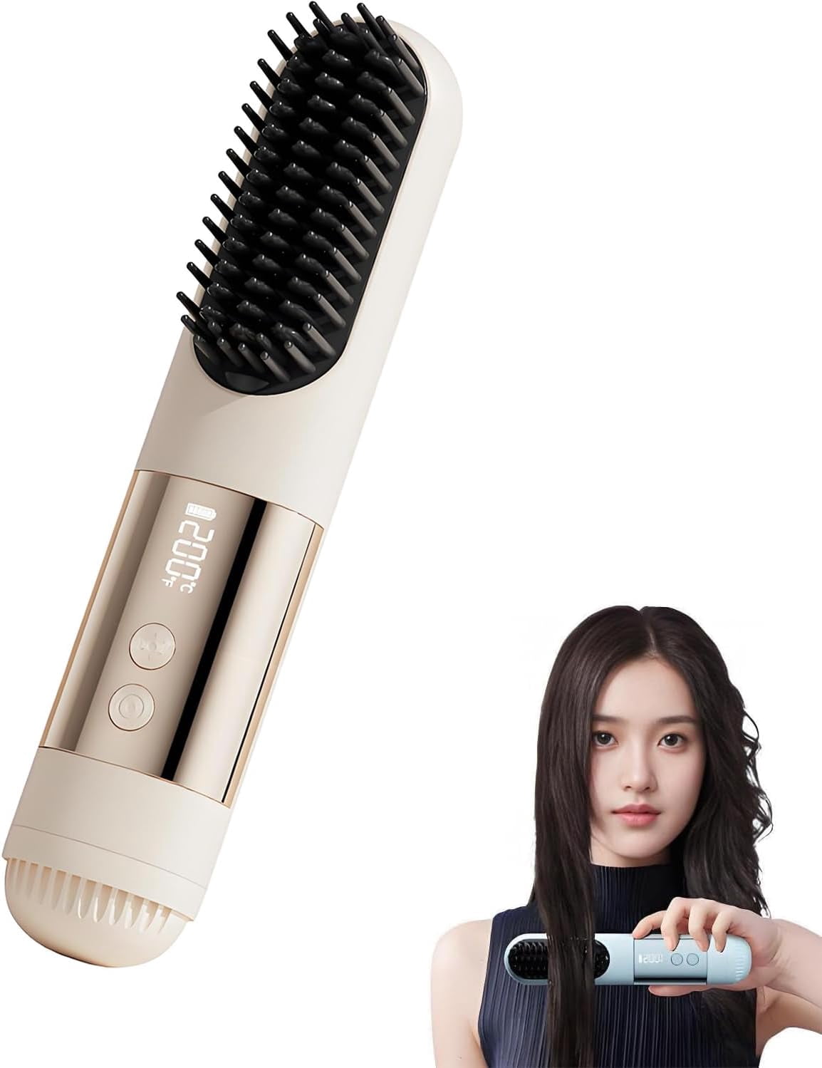 Hair Straightener Brush Pro for Short Hair, 3 Heat Settings for All Hair Types, 30s Fast Heat, Ionic & Ceramic Care, Cold Air Mode, 2600mAh USB-C Rechargeable Straightening Brush (Blue)