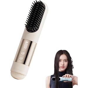 Hair Straightener Brush Pro for Short Hair, 3 Heat Settings for All Hair Types, 30s Fast Heat, Ionic & Ceramic Care, Cold Air Mode, 2600mAh USB-C Rechargeable Straightening Brush (Blue)