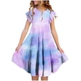 thumbnail image 1 of yoeyez Robes pour Enfants Filles 4-16 Fête Enfants Manches Volantées Robe Maxi à Volants Imprimé Dégradé Col Ras du Cou Robes Soleil Robe de Fête d'Anniversaire pour Enfant Violet,12 Ans, 1 of 5