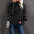 thumbnail image 3 of Ladies Mid Neck Sweater Bubble Sleeve Sweater Loose Long Sleeve Knit Long Sleeve Pullover for Women Solid Color Sweater Pullover Women Pullover Sweaters Long Sleeve Top, 3 of 6