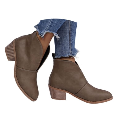 Mepaouo Women's Ankle Boots Round Toe V Cut Chelsea Slip on Chunky Low Heel Dressy Western Booties