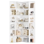 Homfa 73.9” Tall Corner Bookcase, 6 Tier L-Shaped Large Display Bookshelf with Curved Edges for Living Room Home Office Study, White