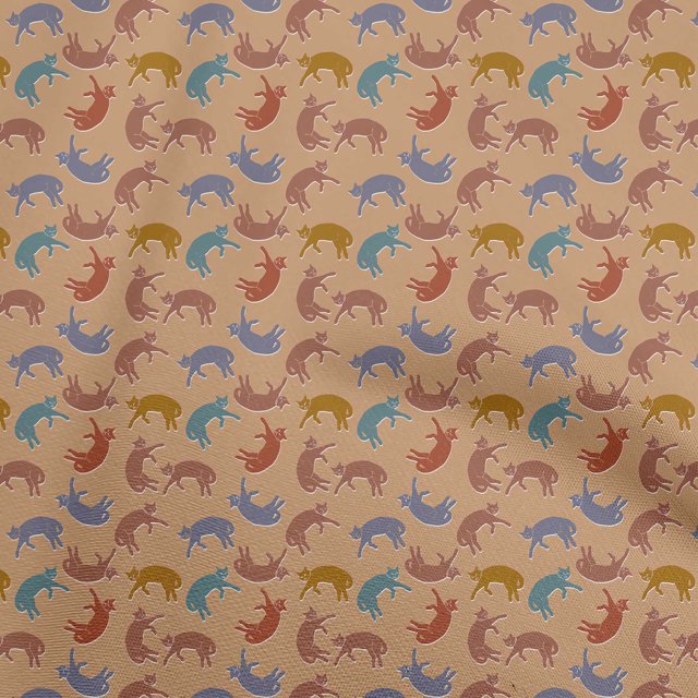 oneOone Polyester Spandex Brown Fabric Animal Cat Fabric For Sewing Printed Craft Fabric By The Yard 56 Inch Wide
