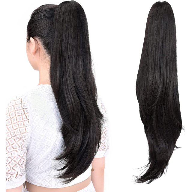 ORUYROP Rallonge de Queue de Cheval, Rallonges de Cheveux à Pince Crabe de 22 Pouces Queue de Cheval Longue Raide Extension de Cheveux Pièce de Cheveux Synthétique d'Apparence Naturelle pour Femmes Noir Naturel