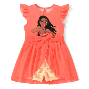 Disney Moana Princess Toddler Girl Jumpsuit Dress with Tulle Skirt Orange 4-5T