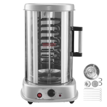 KFFKFF Rotisserie Grill, Upright Chicken Shawarma Cooking Device for Countertop, Electrically Powered Stainless Steel Broiler, Gyro Oven and Doner Kebab Maker
