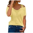 thumbnail image 1 of Dealovy Hauts Grande Taille pour Femmes Épaules Dénudées Col Rond Tunique Manches Courtes Blouses Décontractées Unies, 1 of 7