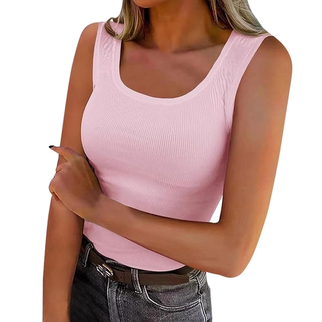 Yuyuzo Tank Tops for Women Sleeveless Shirts Scoop Neck Going out Tops Ribbed Knit Slim Fitted Basic Tees