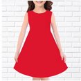 thumbnail image 2 of vdgthytj Robes Midi d'Été pour Filles Col Rond Couleur Unie Robe Soleil Sans Manches Ligne A Fluide Longueur Genou, 2 of 3