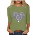 thumbnail image 3 of Jovati Blouse à Manches Longues à Col Rond pour Femmes, Manches 3/4 Imprimé爱心, Mélange Polyester-Spandex, Coupe Décontractée, Tenue Décontractée Quotidienne, Quatre Saisons, 3 of 4