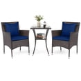 thumbnail image 2 of Costway 3PCS Patio Wicker Bistro Set, 2 Rattan Chairs with Double-Tier Tempered Glass Table Mix Brown+Blue, 2 of 10
