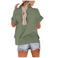 thumbnail image 4 of fheaev Button Up Shirts For Women Roll Up Short Sleeve Button Down Cotton Linen T-Shirts With Pocket V-Neck Work Tunics Blouse Collared Tops, 4 of 8