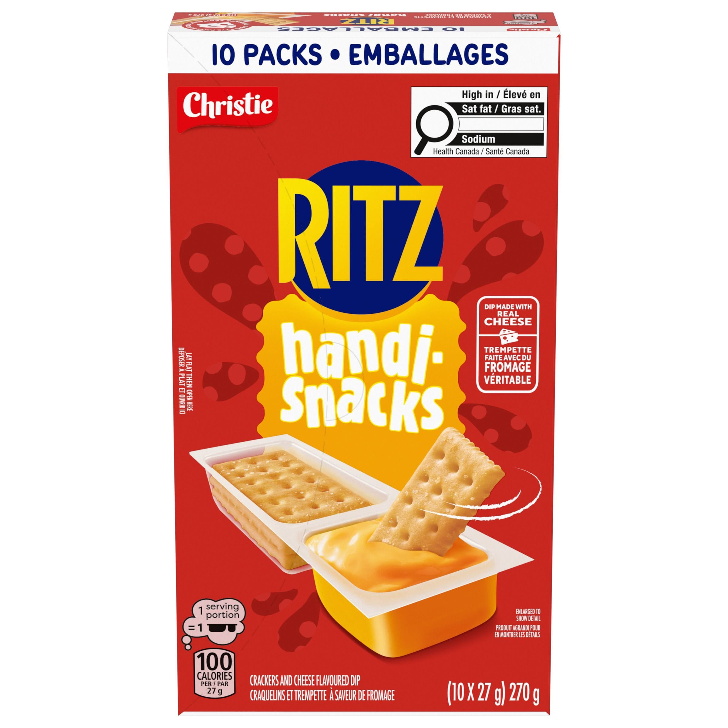 RITZ, Handi Snacks, Individuellement Emballés, École, Dîner, Craquelins et Trempette Faits Avec du Vrai Fromage 10x27g