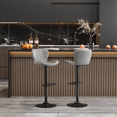 Walsunny Adjustable Bar Stools Set of 2 Leather Upholstered Swivel Counter Stools Counter Height Bar Stools with Large Base, Room Bar, Grey