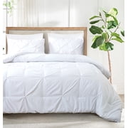 Marina Decoration Ultra Soft Luxury Fluffy Goose Down Alternative Solid Geometric Pintuck Tufted Bedding Set Pinch Pleated Comforter Set with Ruffled Shams, White Color