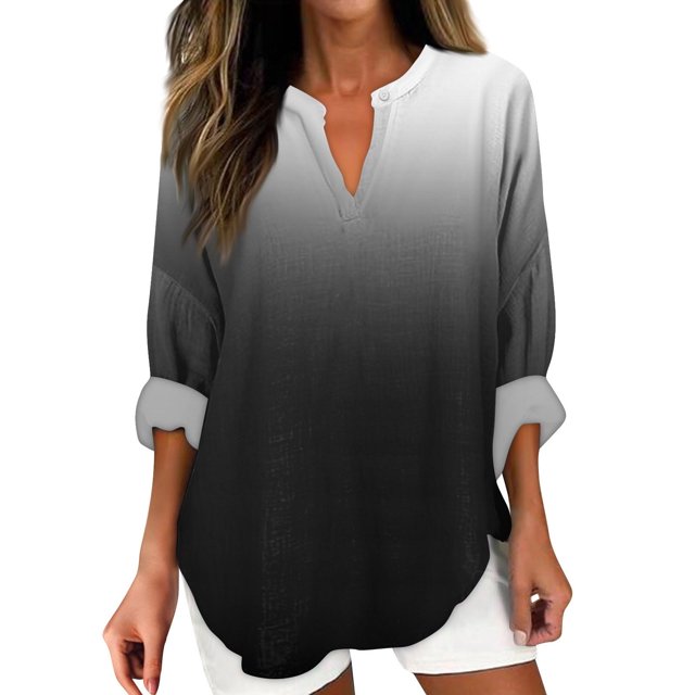 RXIRUCGD Chemisier Classique à Manches Retroussables Col en V pour Femmes, Gris, Taille : m
