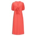 thumbnail image 4 of LOVZFMLL Women's Summer Solid Color Short Sleeve -Neck Dress Watermelon Red L, 4 of 7