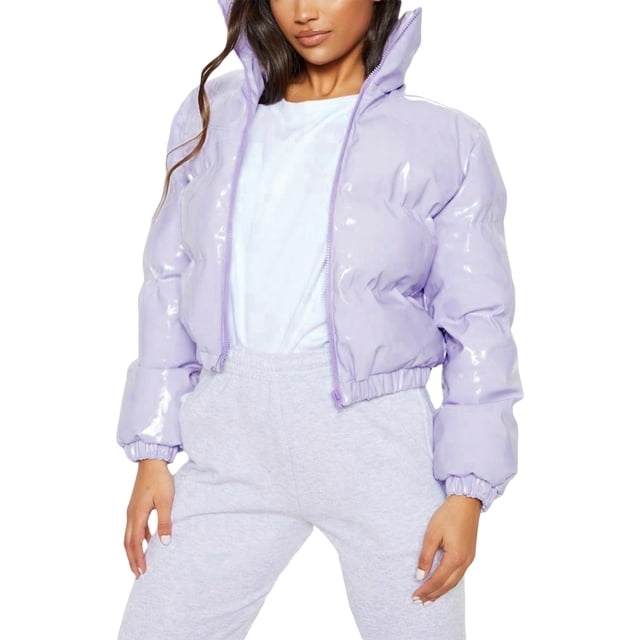 Gupgi Women Long Sleeve Stand Collar Metallic Quilted Puffer Jackets