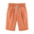 thumbnail image 1 of Timegard Summer Shorts for Women Casual Elastic Waist Ruched Solid Color Knee Length Pants with Pockets, 1 of 3