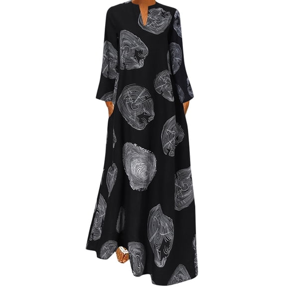 ZANZEA Robe Longue Élégante et Décontractée pour Femmes à Imprimé à Étages, Col en V