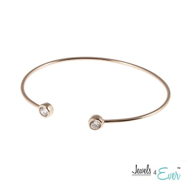 Jewels 4 Ever Sterling Silver Rose Gold Plated CZ Adjustable Bangle Bracelet