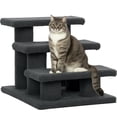 thumbnail image 1 of PawHut 3-Step Pet Stairs, Carpeted Cat Scratching Post, Dark Grey, 1 of 10