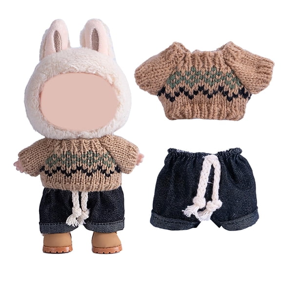 YSTIANN 17cm/15cm Doll Clothes Set - Premium Brown Jeans & Knitted Sweater Outfit, Cute Fashion Dress-Up Costume (No Doll Included) WJ94-3696