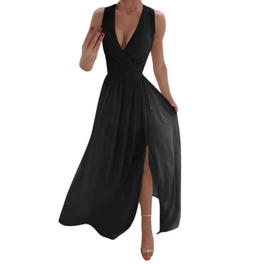 Ketyyh-chn99 Dresses Women 2024 Maxi Dress Women's Summer Maxi Dress Ribbed Strapless Long Casual Elegant Party Dresses Black,2XL
