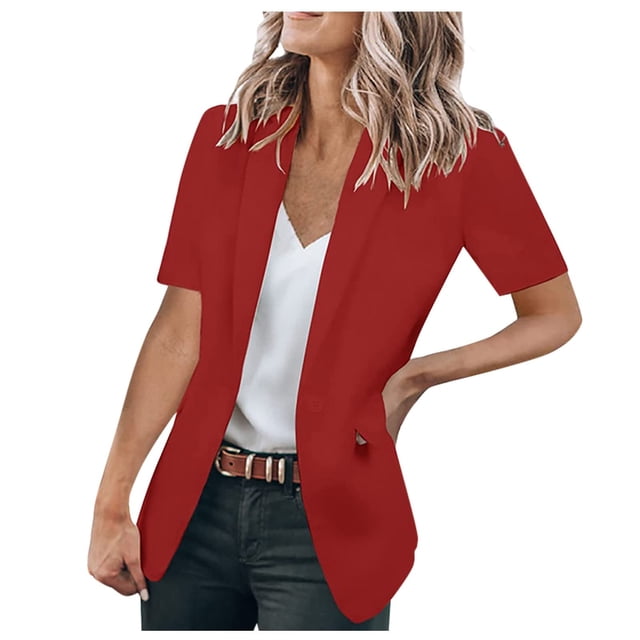 TIMIFIS Blazer Cardigan for Women Short Sleeve Open Front Cardigan Solid Color Jacket Work Office Blazer Outfall Business Clothes