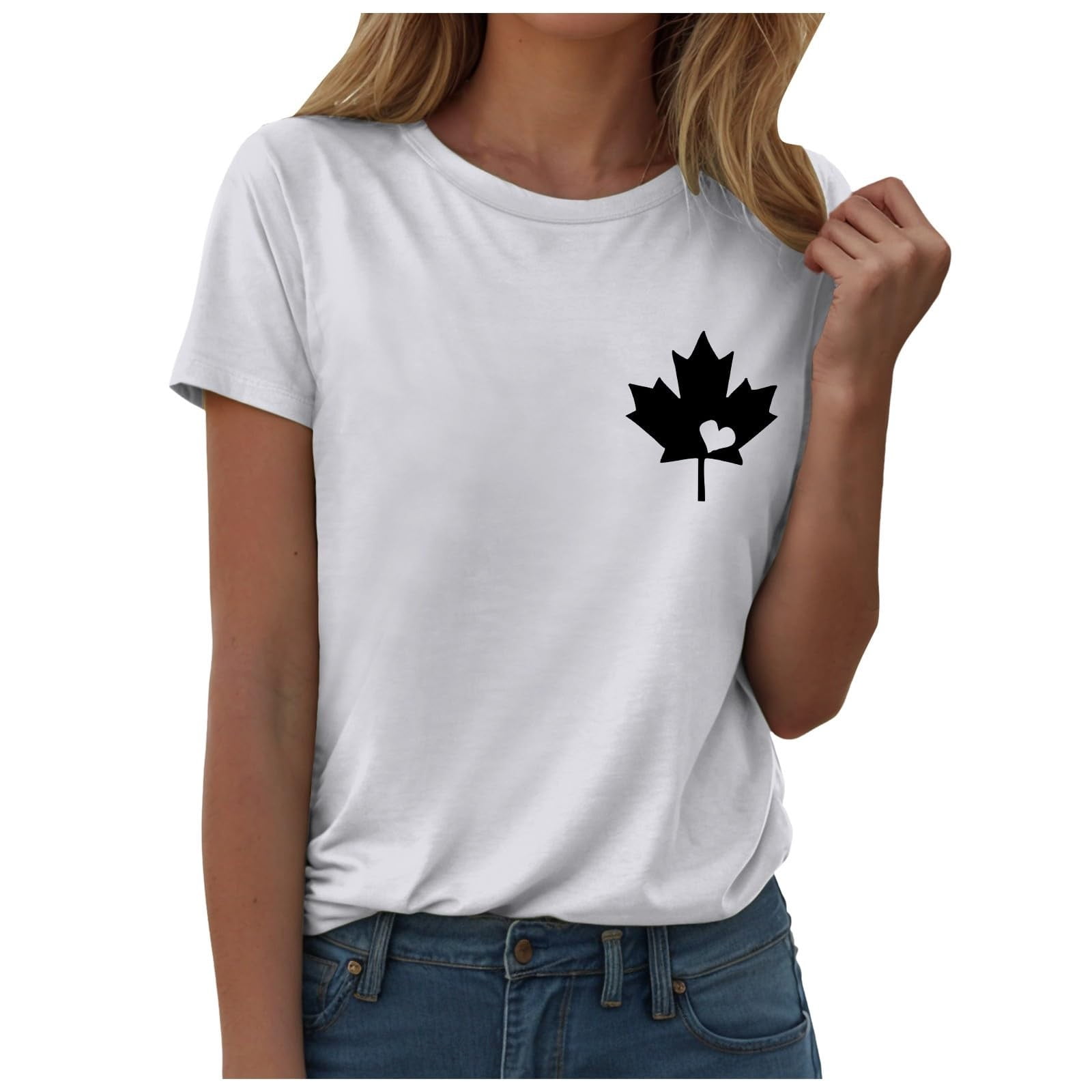 WEIYLL Ladies T Shirts Canada Maple Leaf Print Proud Statement White Tees Sizes S