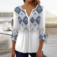 thumbnail image 2 of Pompotops Women's Casual Trumpet 3/4 Sleeve Printed Buttoned Basic Ruched Tops Pleated Blouses Clearance, 2 of 6