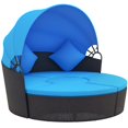 thumbnail image 1 of Outsunny Chaise Longue de Patio avec Canapé-Lit Rond Coussiné 4 Pcs Bleu, 1 of 10
