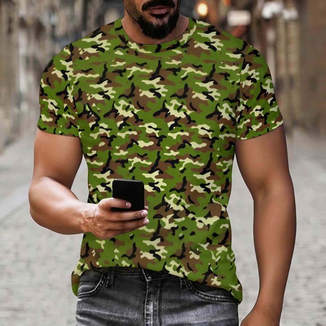 Ceisia T-Shirt Décontracté pour Homme, Coupe Ajustée, Vert, Classique, Imprimé Camouflage Moucheté, Col Rond, Manches Courtes, Cadeaux