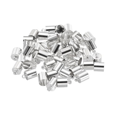 Uxcell 50Pcs Cord End Caps 0.3" Brass for Jewelry Making 0.31" Length Silver