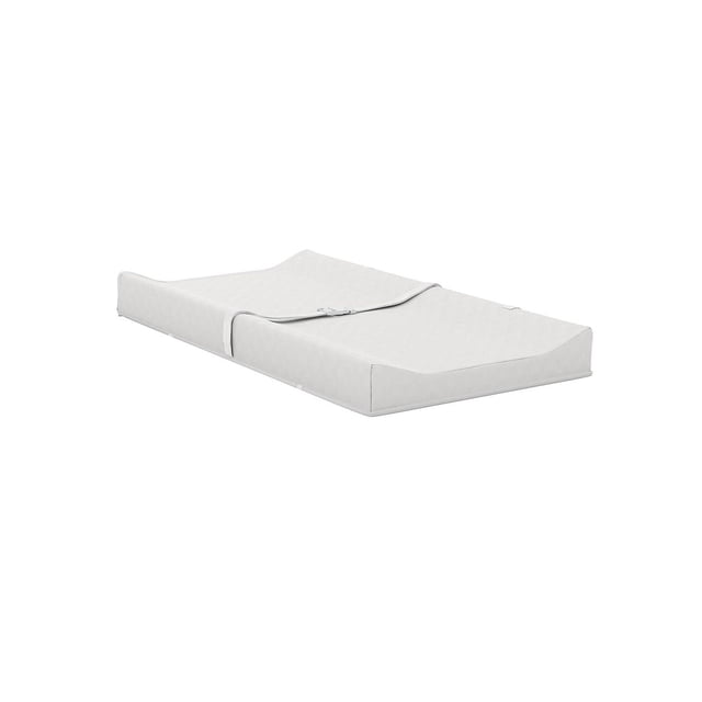 Concord Baby Contour Changing Pad in light grey with ergonomic contoured edges and a safety belt, made of waterproof vinyl with mounting straps, designed to turn any flat surface into a secure diapering changing station.