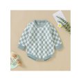 thumbnail image 3 of Faithtur Bébé Filles Garçons Barboteuse Damier Plaid Col Rond Manches Longues Tricot Pull Combinaisons Automne Hiver Bodysuits, 3 of 9