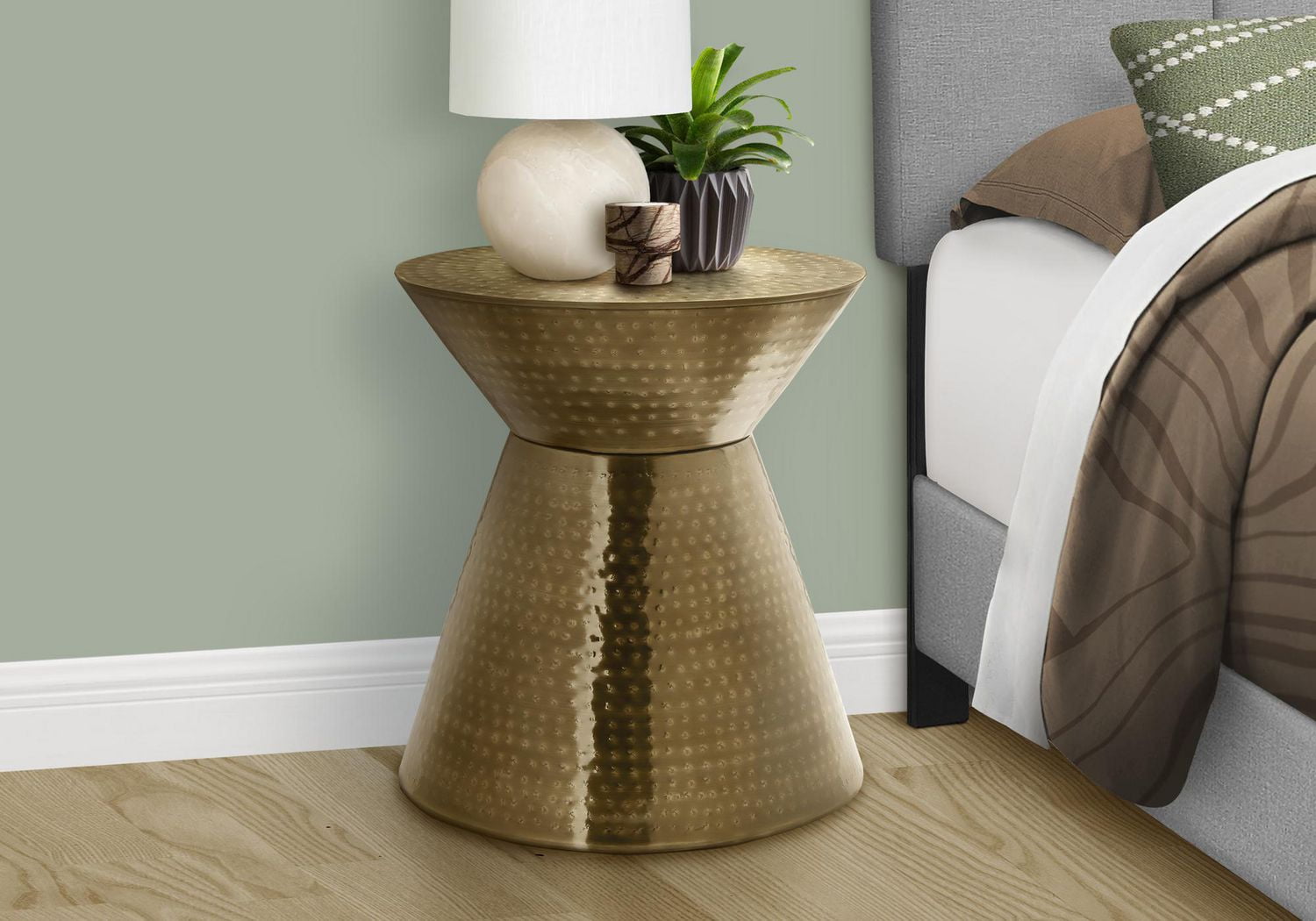 Monarch Specialties Table D'appoint, Tambour, Coté, Bout, Table De Nuit, Lampe, Salon, Chambre À Coucher, Métal D'or, Contemporain, Moderne