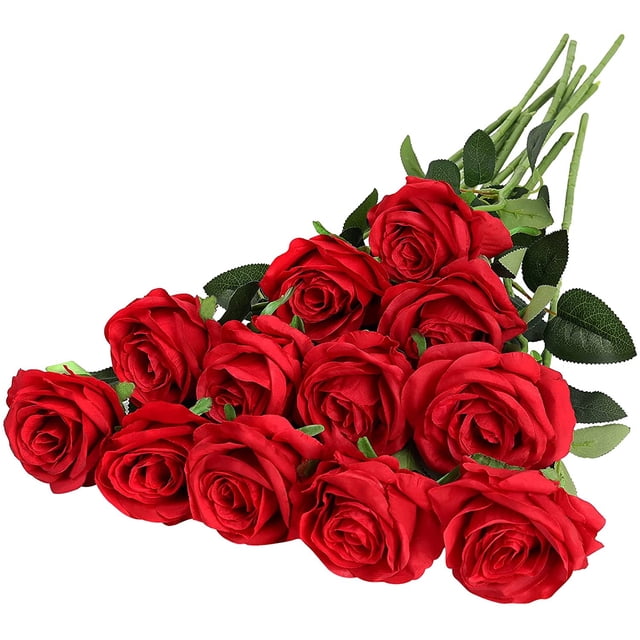 Quintina 52” Artificial Silk Red Roses Wedding Bouquet (12 Count)