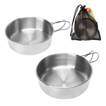 Bol d'Extérieur en Acier Inoxydable Portable Mini Bol de Camping avec Poignée Pliable pour Batterie de Cuisine de Camping Dégâts Trousse