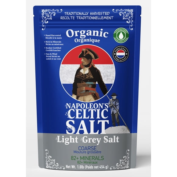 Napoleon's Celtic Salt - Celtic Salt Organic 82 Minerals Coarse, 1.0lb Resealable Bag, Hand Harvested, 100% Natural, Unrefined from France