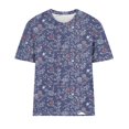 thumbnail image 4 of Scyoekwg Hauts pour Femmes Tendance Décontracté Col Rond T-Shirt Régulier Été Léger Imprimé Floral Graphique Tee Manches Courtes T-Shirts Confortables Blouses Amples Confortables (Marine,TTG), 4 of 4
